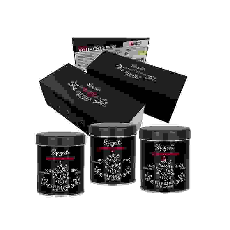 SZEGEDI Paprika Souvenir Box - dárkové balení papriky v plechovkách 2x50g sladká + 1x50g pálivá